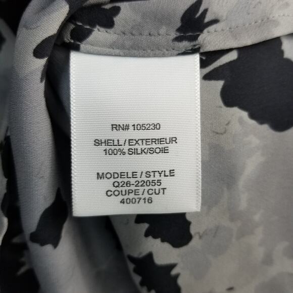 Joie Silk 3/4 Sleeve Blouse V-Neck Pleated Front Black Gray Medium - Picture 7 of 7